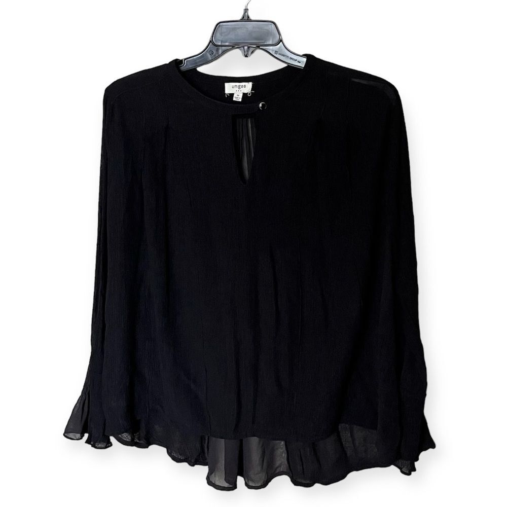 Umgee Black Long Sleeve Popover Blouse Shirt with Button at Neckline Size Medium